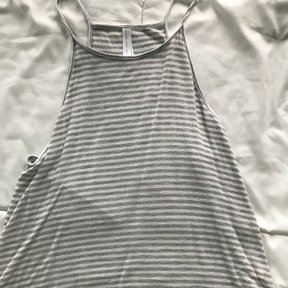 gray and whit stripped tank top